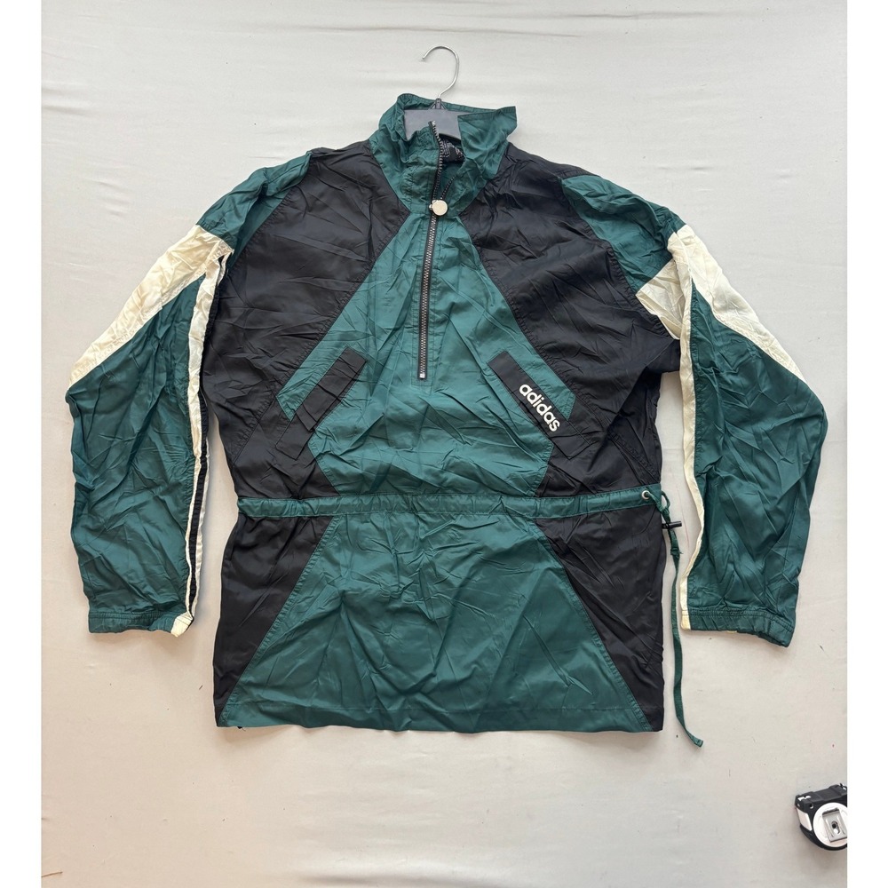 Vintage Adidas Windbreaker Jacket Green Black Colorblock Quarter Zip Mens Small